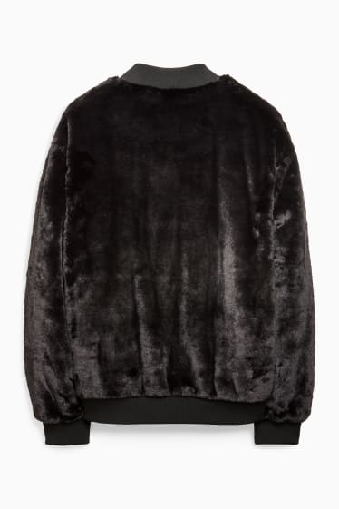 Men - Faux fur bomber jacket - black