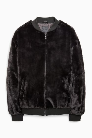 Men - Faux fur bomber jacket - black