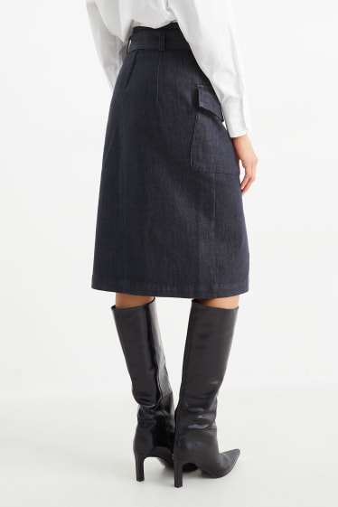 Women - Denim skirt with belt - denim-dark blue