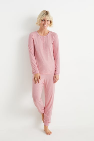 Damen - Pyjama - geblümt - rosa