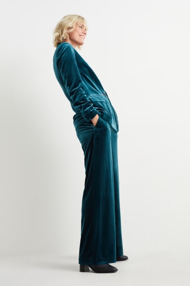 Donna - Pantaloni business di velluto - vita alta - gamba larga - verde scuro