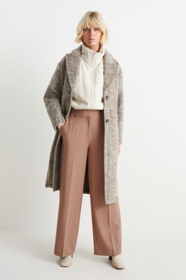 Femmes - Pantalon en toile - high waist - wide leg - marron clair