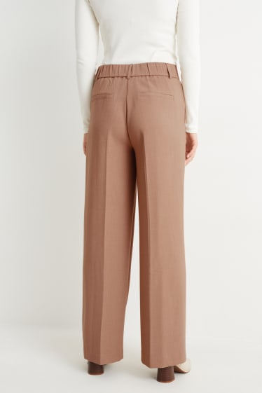 Donna - Pantaloni di stoffa - vita alta - gamba larga - marrone chiaro