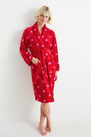 Women - Bathrobe - polka dot - red