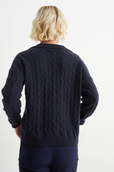 Damen - Pullover mit Kaschmir - Zopfmuster - dunkelblau