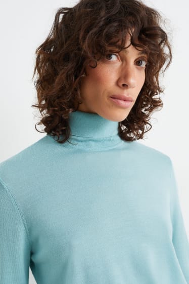 Kobiety - Sweter z golfem z wełny merynosów basic - miętowa zieleń