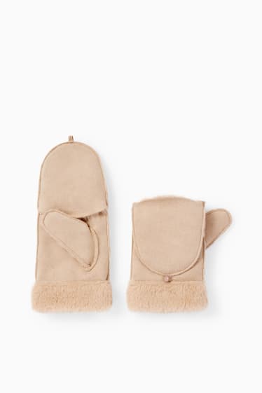 Damen - Fäustlinge - Velourslederimitat - beige