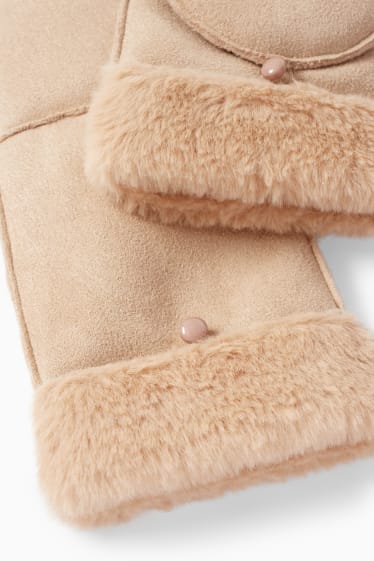 Damen - Fäustlinge - Velourslederimitat - beige