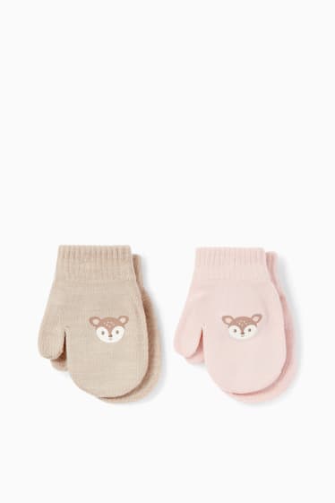 Bébés - Lot de 2 paires - faon - moufles pour bébé - rose / beige