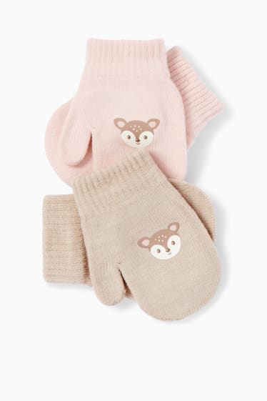 Bébés - Lot de 2 paires - faon - moufles pour bébé - rose / beige