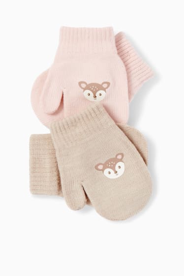 Babys - Multipack 2er - Rehkitz - Baby-Fäustlinge - rosa / beige