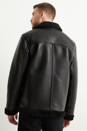 Men - Faux shearling jacket - faux leather - black