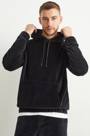 Herren - Samt-Hoodie - schwarz