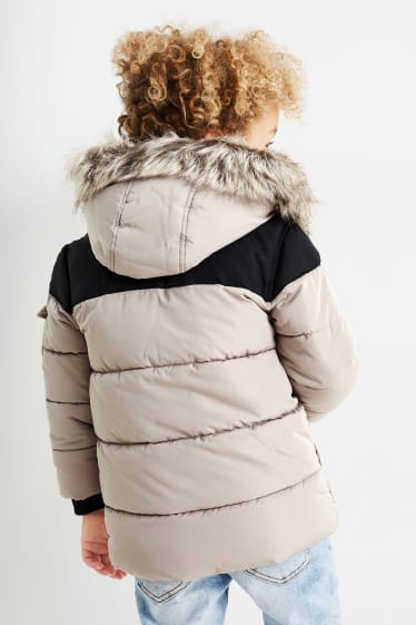 Enfants garçons - Parka avec capuche et garniture en imitation fourrure - hiver - beige