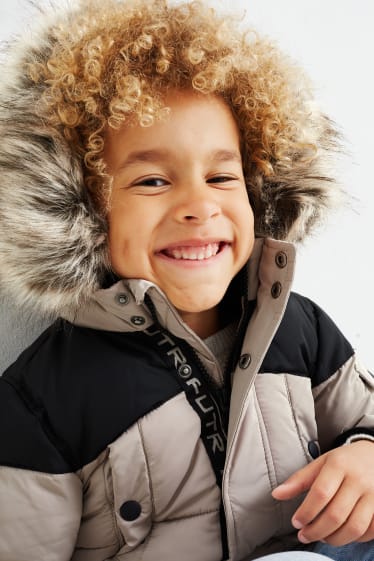 Enfants garçons - Parka avec capuche et garniture en imitation fourrure - hiver - beige