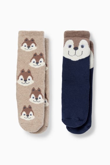 Babys - Multipack 2er - Eichhörnchen - Baby-Anti-Rutsch-Socken - blau / beige