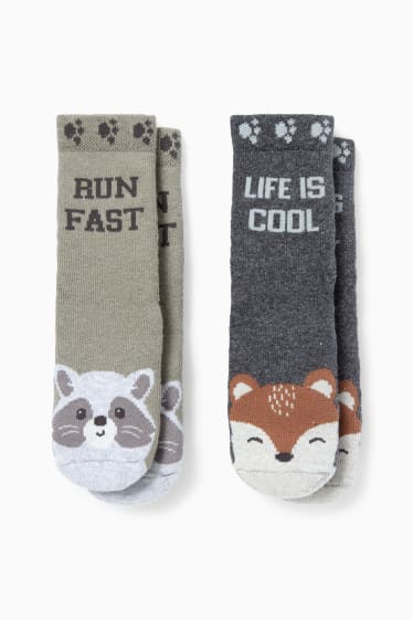 Miminka - Multipack 2 ks - lesní zvířátka - protiskluzové ponožky pro miminka - šedá/zelená