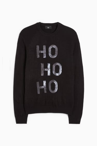 Pánské - Vánoční svetr - HoHoHo - s lesklou aplikací - černá