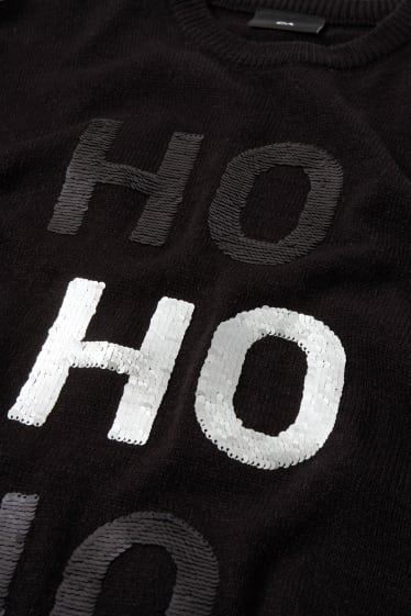 Pánské - Vánoční svetr - HoHoHo - s lesklou aplikací - černá