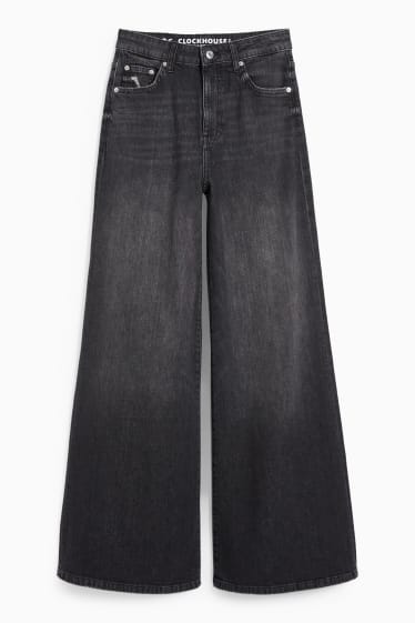 Women - CLOCKHOUSE - wide leg jeans - high waist - denim-dark gray