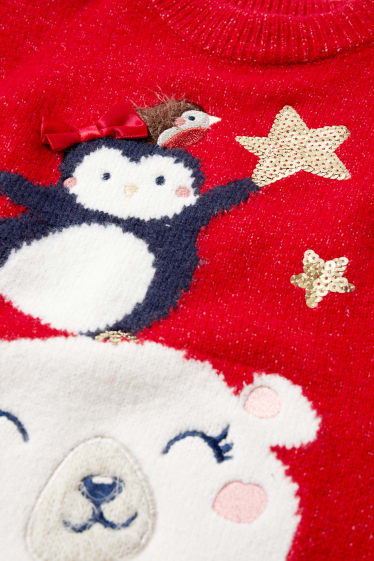 Kinder Mädchen - Tiere - Set - Weihnachts-Strickkleid und Strumpfhose - rot