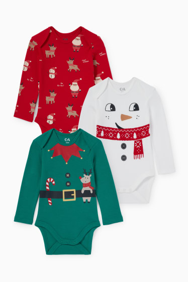 Unisex - Confezione da 3 - body natalizio per neonati - verde / rosso