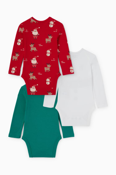 Unisex - Confezione da 3 - body natalizio per neonati - verde / rosso