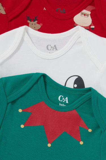 Unisex - Confezione da 3 - body natalizio per neonati - verde / rosso