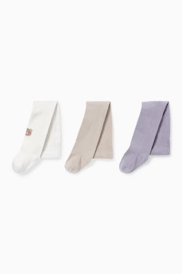 Bébés - Lot de 3 - ourson - collants bébé - violet clair