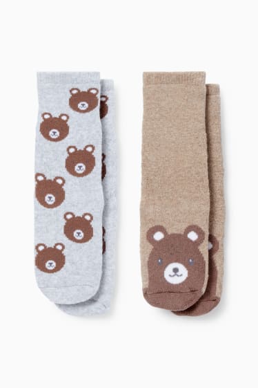 Miminka - Multipack 2 ks - medvídci - protiskluzové ponožky pro miminka - šedá/béžová