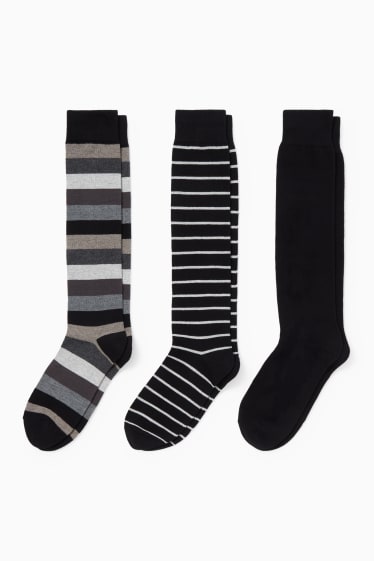 Femmes - Lot de 3 paires - chausettes hautes - à rayures - noir