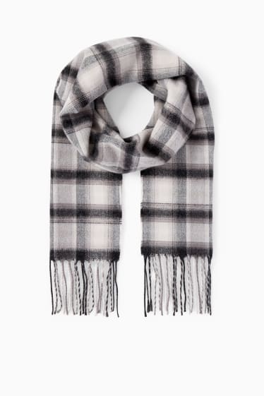 Men - Fringed scarf - check - black / beige