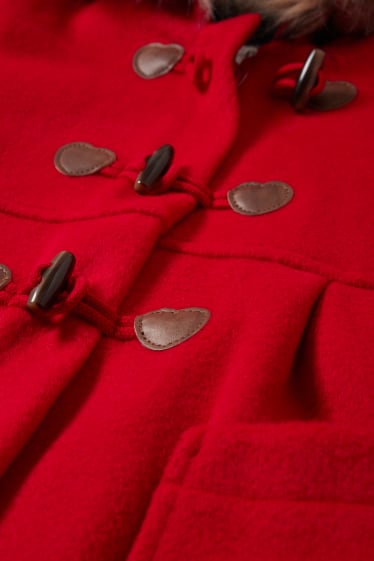 Enfants filles - Manteau à capuche et garniture en imitation fourrure - rouge