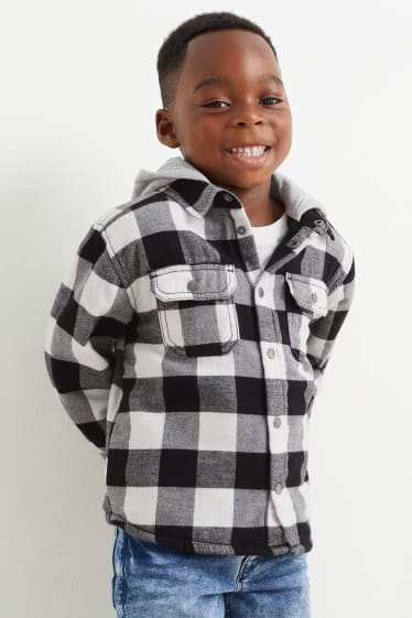 Kinder - Flanellhemd mit Kapuze - kariert - schwarz / weiß