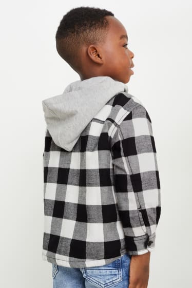Kinder - Flanellhemd mit Kapuze - kariert - schwarz / weiß