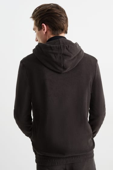 Hommes - Sweat zippé en éponge avec capuche - noir