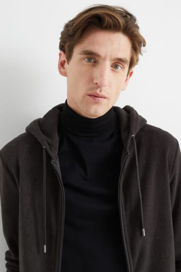 Hommes - Sweat zippé en éponge avec capuche - noir