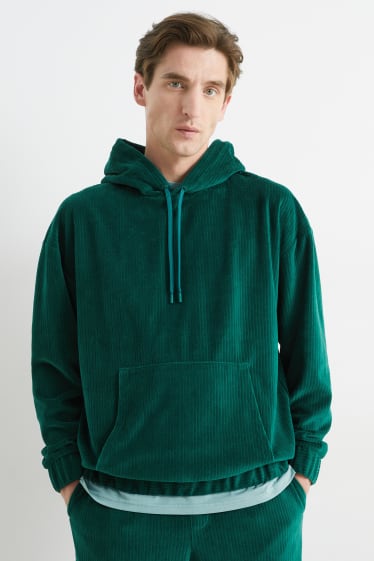 Hommes - Sweat à capuche en velours - vert foncé