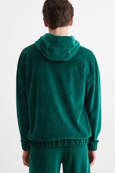 Hommes - Sweat à capuche en velours - vert foncé