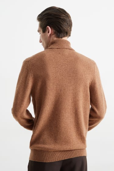 Men - Polo neck jumper - wool blend - brown