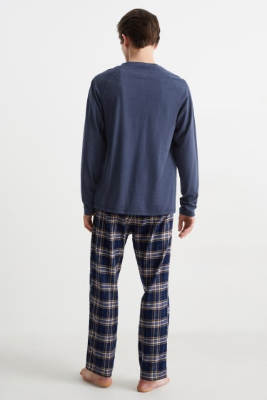 Men - Pyjamas with flannel bottoms - dark blue