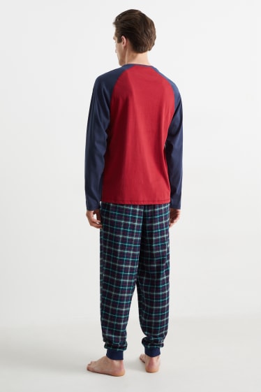 Hommes - Pyjama de Noël avec pantalon en flanelle - rouge / bleu foncé