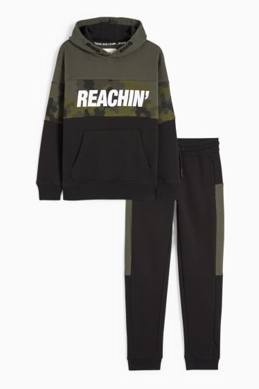 Enfants garçons - Ensemble - sweat à capuche et pantalon de jogging - deux pièces - vert foncé