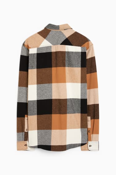 Uomo - Camicia di flanella - regular fit - a quadretti - nero / beige