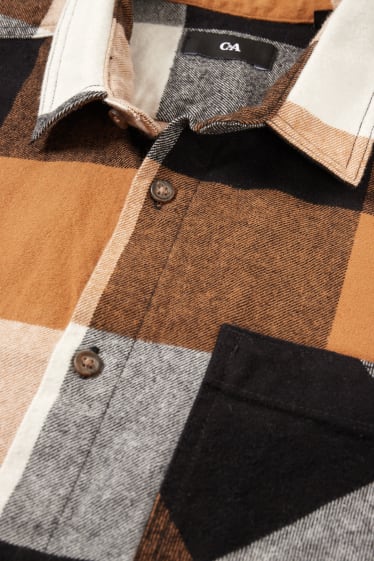 Uomo - Camicia di flanella - regular fit - a quadretti - nero / beige