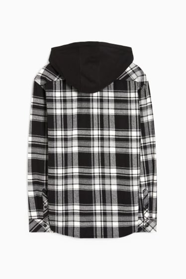 Herren - Flanellhemd mit Kapuze - Relaxed Fit - kariert - schwarz / weiss