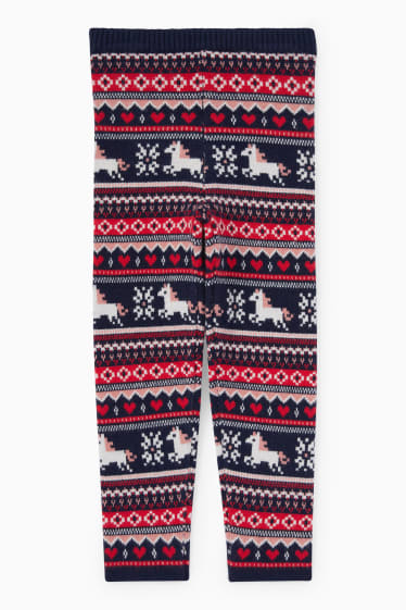 Kinder - Einhorn - Weihnachts-Strick-Leggings - dunkelblau