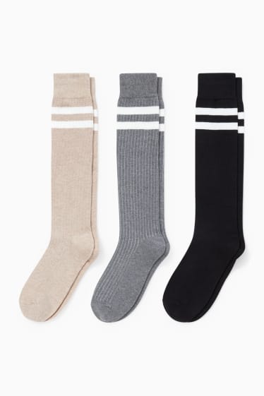 Mujer - Pack de 3 - calcetines hasta la rodilla - gris / negro