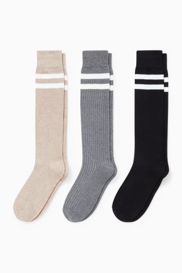 Dona - Paquet de 3 - mitjons fins als genolls - gris/negre
