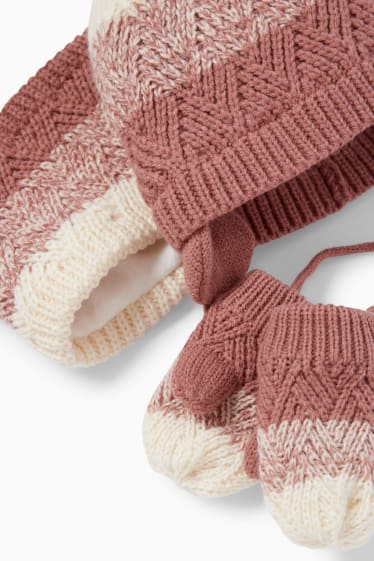 Bébés - Ensemble - bonnet, écharpe et moufles pour bébé - 3 pièces - rose foncé